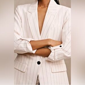 Anthropologie Maeve Striped Roll-Sleeve Blazer